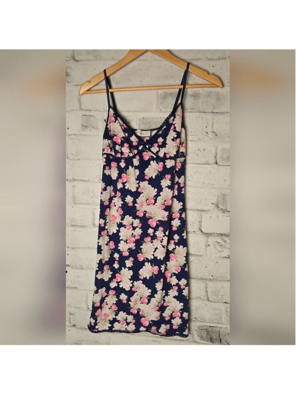 Peter Alexander Floral Slip Dress - Medium Navy Pink Roses